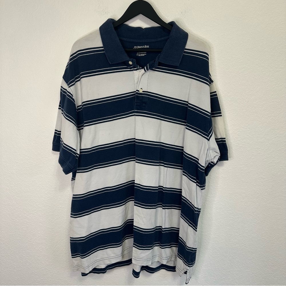 St. John’s Bay Men’s Super Pique Polo – Navy & White – Size 2XLT